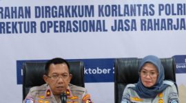 Foto: Dirgakkum Korlantas Polri Brigjen Pol. Raden Slamet Santoso, dan Direktur Operasional Jasa Raharja Dewi Aryani Suzana. 