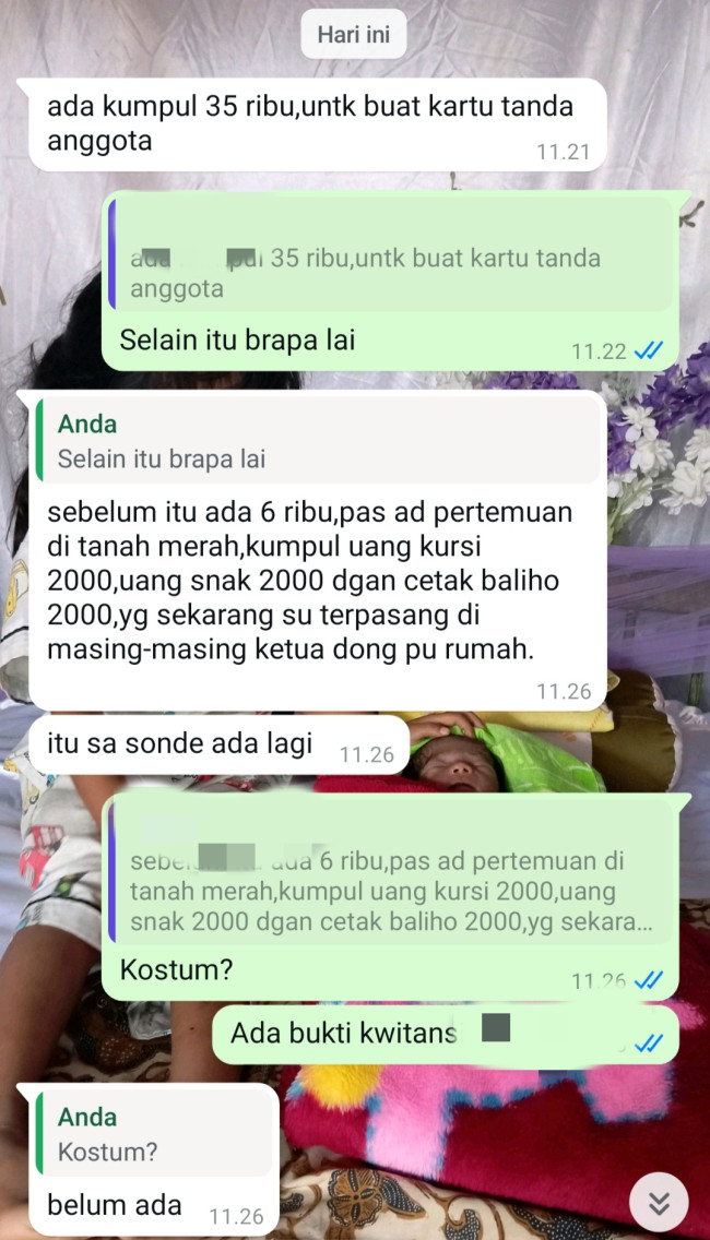 Foto: Screenshot pengakuan Anggota Ormas Pelita Prabu melalui pesan singkat WhatsApp, Minggu (26/01) 