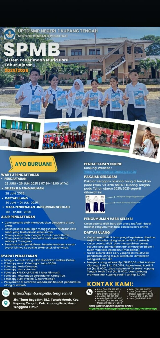 Mulai Besok, UPTD SMP Negeri 1 Kupang Tengah Gelar Penerimaan Murid Baru. Ini Alur dan Syaratnya! 