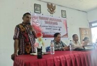 Foto: Ketua Kopdes Merah Putih Oebelo, Jooy Marsyano Mooy Mbatu, SH., saat memberi sambutan dalam pelaksanaan RAT tahun buku 2025.