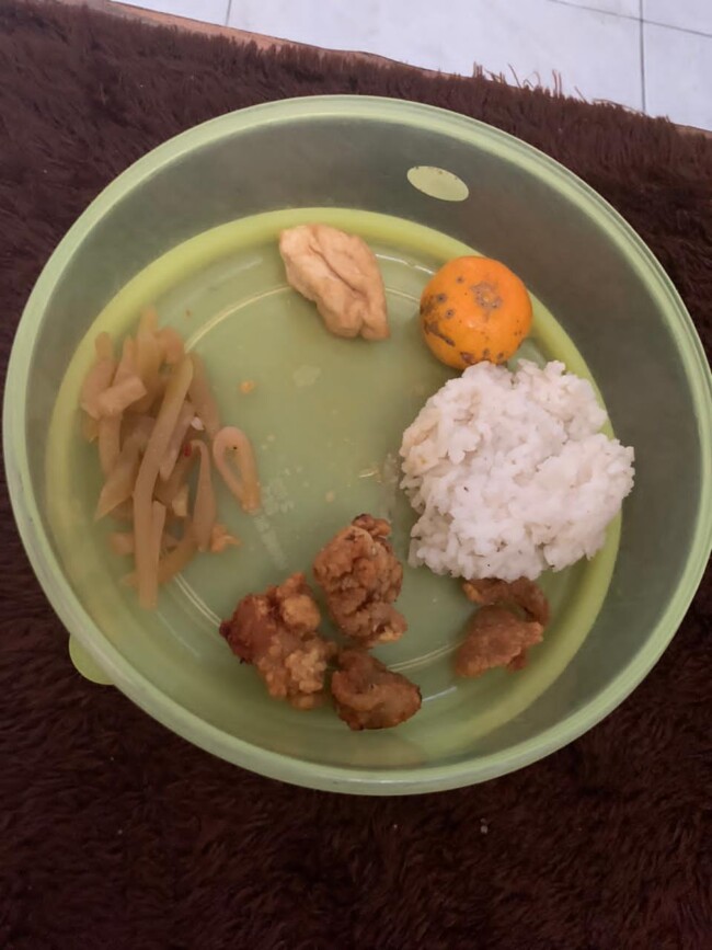 Foto: menu MBG yang diterima emak emak posyandu Mawar, Desa Tanah Merah.