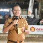 Foto: Bupati Kupang, Yosef Lede, SH., saat memberikan sambutan dalam pembukaan turnamen voli Gerindra Cup